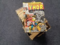 A box containing 20th century Marvel comics, Thor, The Fantastic Four,