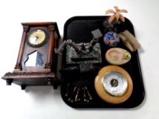 A tray containing miscellaneous to include cloisonne lidded dish, marble ashtray, barometer,