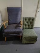 An Edwardian bedroom chair with a loose cover together with a mid 20th century armchair