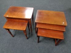 Two nests of tables and a coffee table in an oak finish