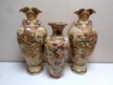 A pair of Japanese Satsuma vases depicting samurai, height 45 cm,