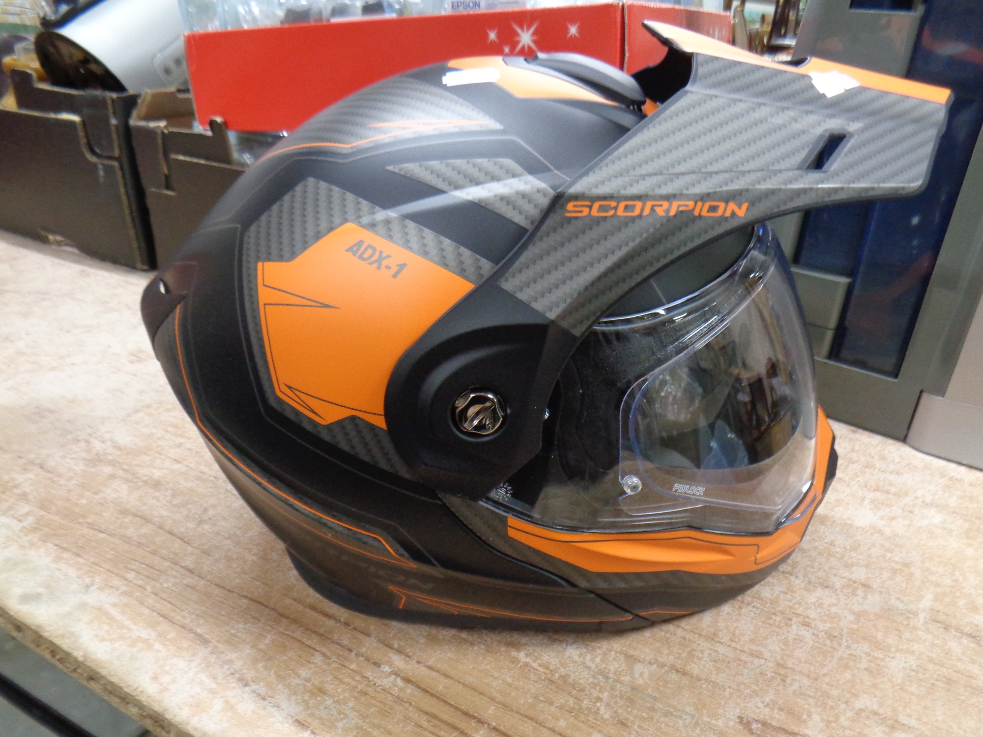 A Scorpion ADX-1 motorcycle helmet