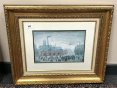 After L S Lowry : Factory workers, colour print,
