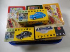 A tray containing six Corgi Comics Classics die cast vehicles and Vanguards die cast vehicles