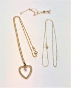 Two fine 9ct gold necklaces together with a 9ct gold necklace with heart shaped pendant, 3.8g.