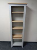 A set of contemporary oak painted narrow bookshelves (dove grey)