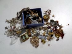 A tub containing a quantity of assorted costume jewellery, silver jewellery, lady's wristwatch,