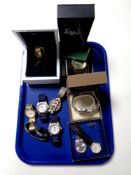 A tray containing ten assorted boxed and unboxed gent's wristwatches to include Remington, Seiko,
