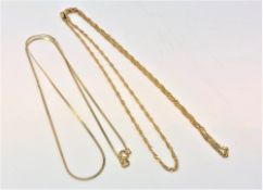 Two 9ct gold necklaces, 2.7g.