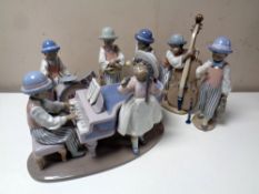 A six piece Lladro Jazz Band - 5832 jazz horn, 5833 jazz sax, 5834 jazz bass, 5929 jazz drums,