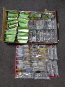 Two boxes containing a large quantity of Epsom and HP printer cartridges (new,