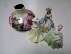 An Old Tupton Ware floral vase together with three Coalport figures, Beau Monde Estelle,