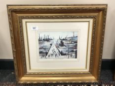 After L S Lowry : Canal Bridge, colour print,