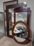 Four antique and later mahogany framed mirrors