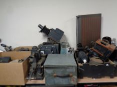 A large quantity of antique and later cameras, projectors, magic lantern, Sinai cameras,