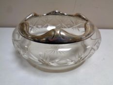 A cut glass silver rimmed bowl,