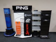 Six assorted golfing stands and signs by Ping,