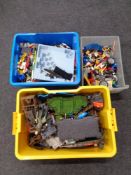 Two boxes containing Lego together with a further box containing Mega Blocks,