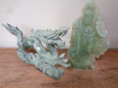 Two carved jade-type figures,