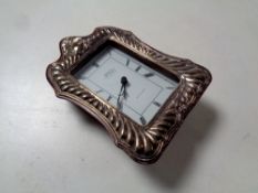 An R Carr silver fronted desk clock bearing Sheffield hallmarks