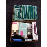 Two boxes of towel sets, curtains, duvet sets (new and sealed),