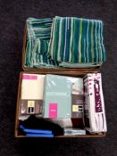 Two boxes of towel sets, curtains, duvet sets (new and sealed),