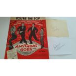 CINEMA, signed blank cards, albums pages etc., each with sheet music booklet, 7 signatures (on 3