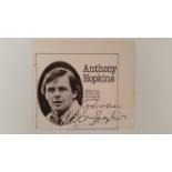 CINEMA, signed piece (removed from programme) by Anthony Hopkins, 3.75 x 3.25, VG