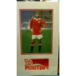 FOOTBALL, signed football programme cover (top part only) by George Best, overmounted beneath colour