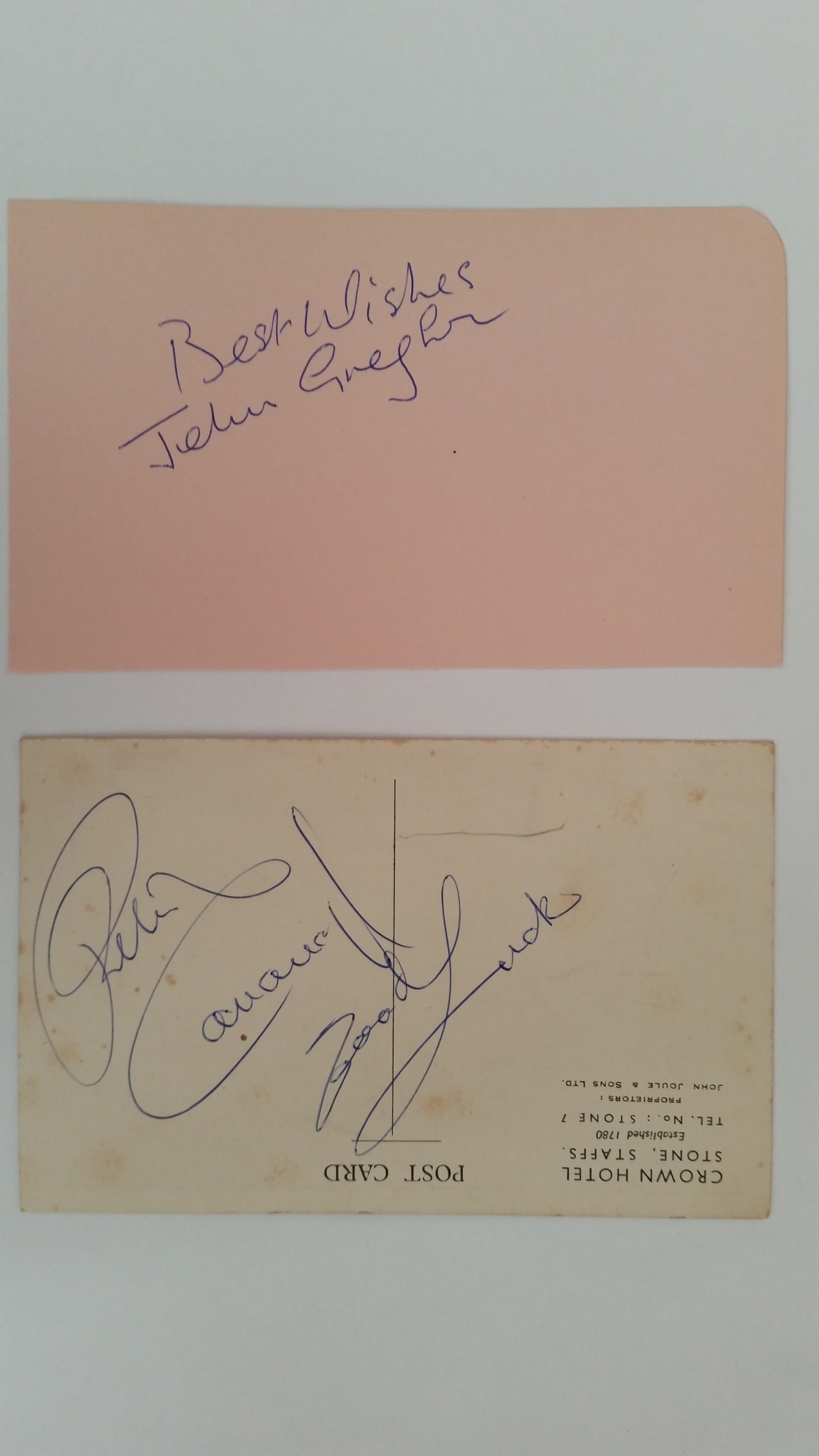 ENTERTAINMENT, signed album pages and white cards, 23 signatures on total, inc. Bill Oddie, Reg