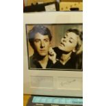 CINEMA, Mrs Robinson, signed cards by Dustin Hoffman (lined), & Anne Bancroft, overmounted beneath