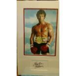 CINEMA, Rocky, signed white card by Sylvester Stallone, overmounted beneath colour photo, full-