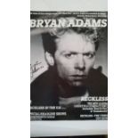 POP MUSIC, signed promotional poster by Bryan Adams, for Reckless & Hammersmith Odeon dates, 10 x