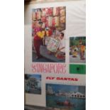 TRAVEL, original 1960s poster, Qantas Singapore, four views, 25 x 40, small tears to edges, G