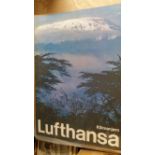 TRAVEL, original 1960s poster, Lufthansa Kilimanjaro, 23 x 33, pin-holes to edges, VG