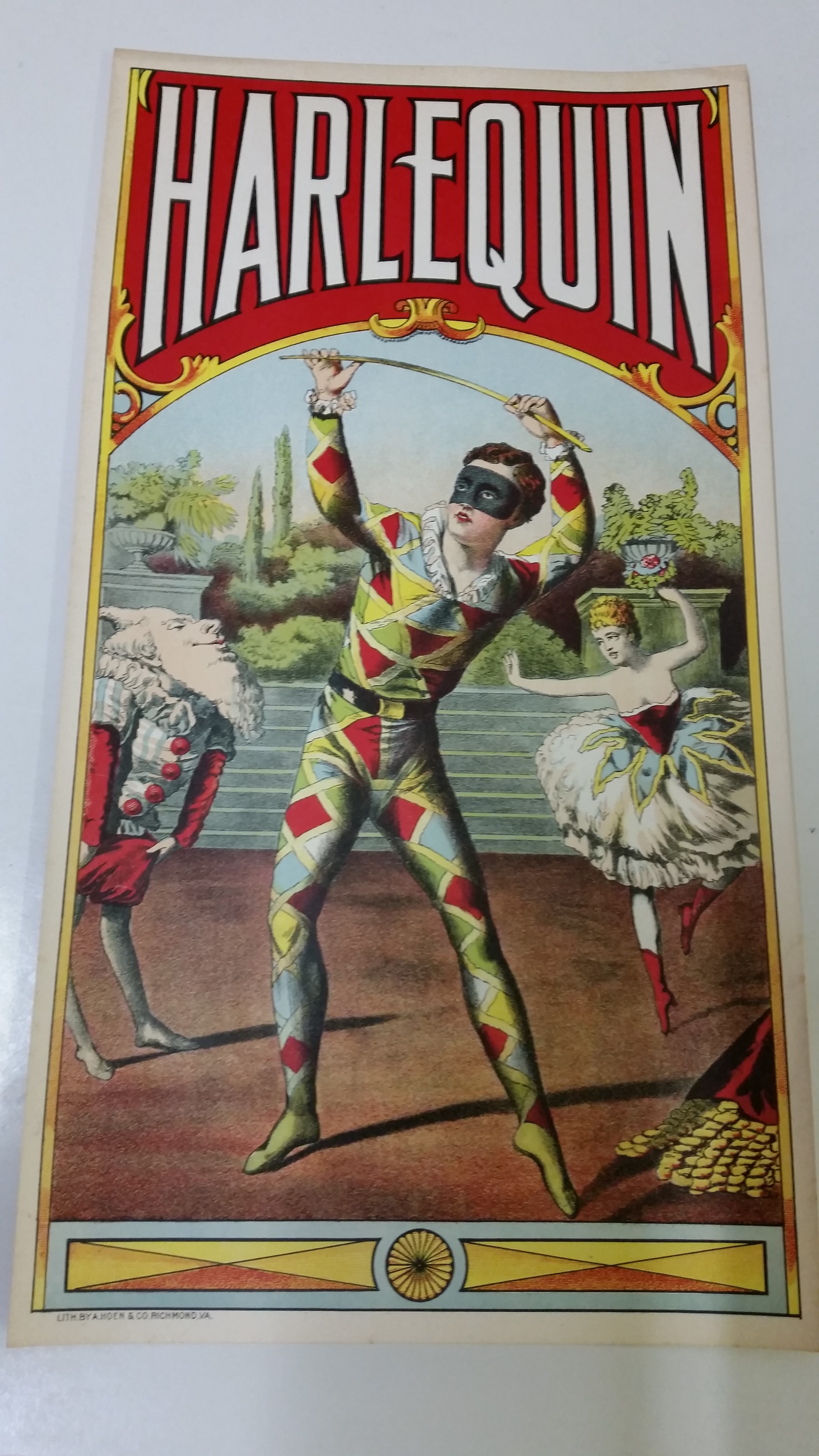 TOBACCO, crate label, Harlequin, 1890s US issue, 7 x 13, EX