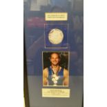 ROWING, signed postcard by Steve Redgrave, h/s wearing his five gold medals, overmounted with 2000