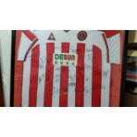 FOOTBALL, signed players shirt by Sheffield United, 24 signatures to red & white stripes,