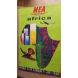 TRAVEL, original 1960s poster, Middle East Airlines Africa, art-style map the continent, by