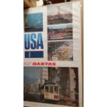 TRAVEL, original 1960s poster, Qantas USA, five views, 25 x 40, VG