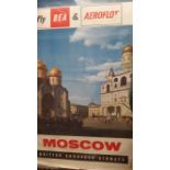 TRAVEL, original 1960s poster, BEA & Aeroflot Moscow, showing Kremlin square, 25 x 40, one corner