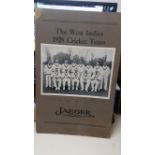 CRICKET, self-standing counter-top advert showcard for Jaeger wool, showing 1928 West Indies team,