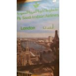 TRAVEL, original 1960s poster, Saudi Arabian Airlines London, view of Westminster & bridge, 25 x 40,
