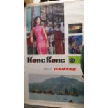 TRAVEL, original 1960s poster, Qantas Hong Kong, four views, 25 x 39.5, G