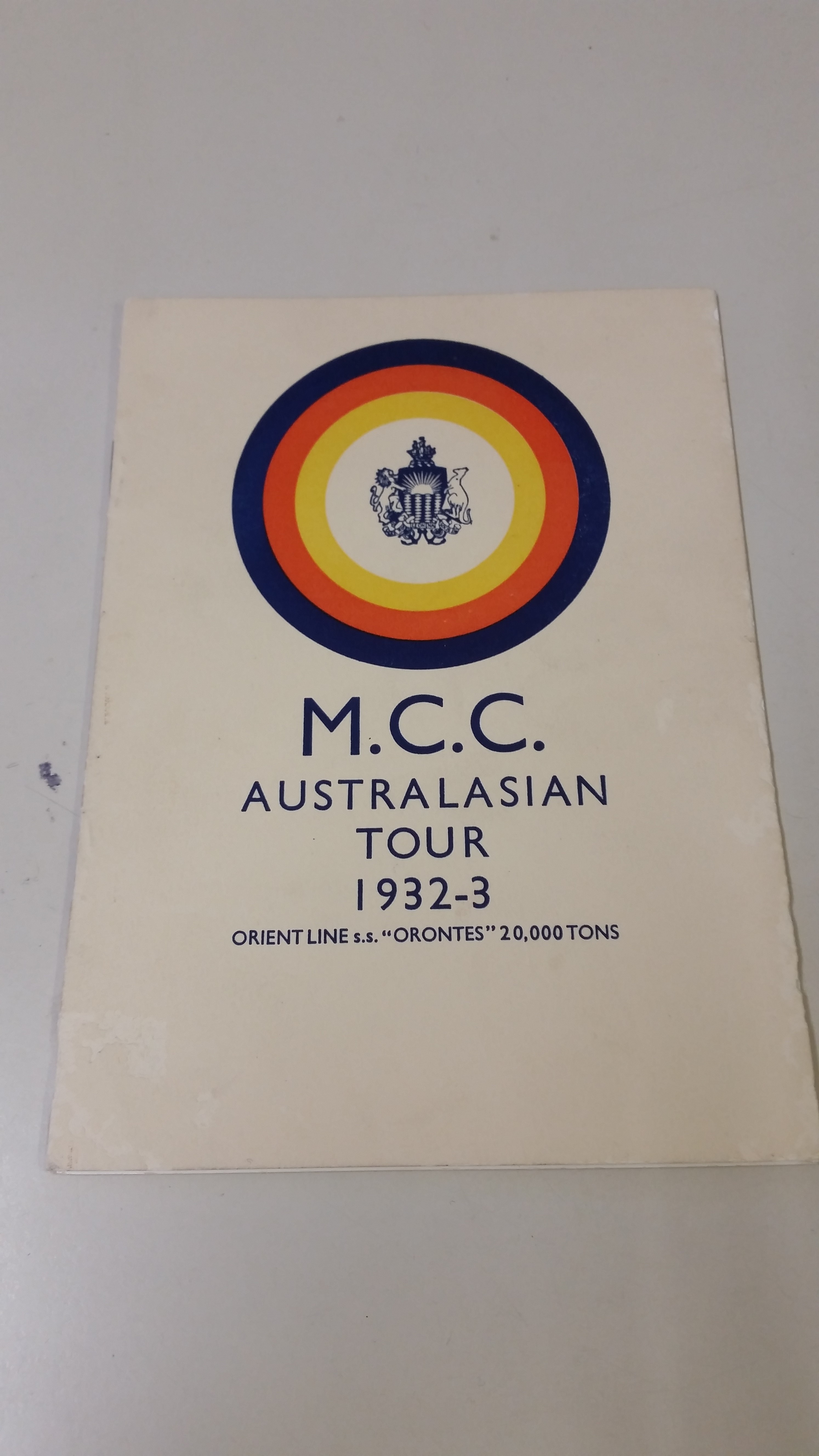CRICKET, itinerary booklet, MCC Australasian Tour 1932-3, on board SS Orontes, VG