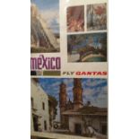 TRAVEL, original 1960s poster, Qantas Mexico, five views inc. Uxmal Temple, 25 x 39.5, EX