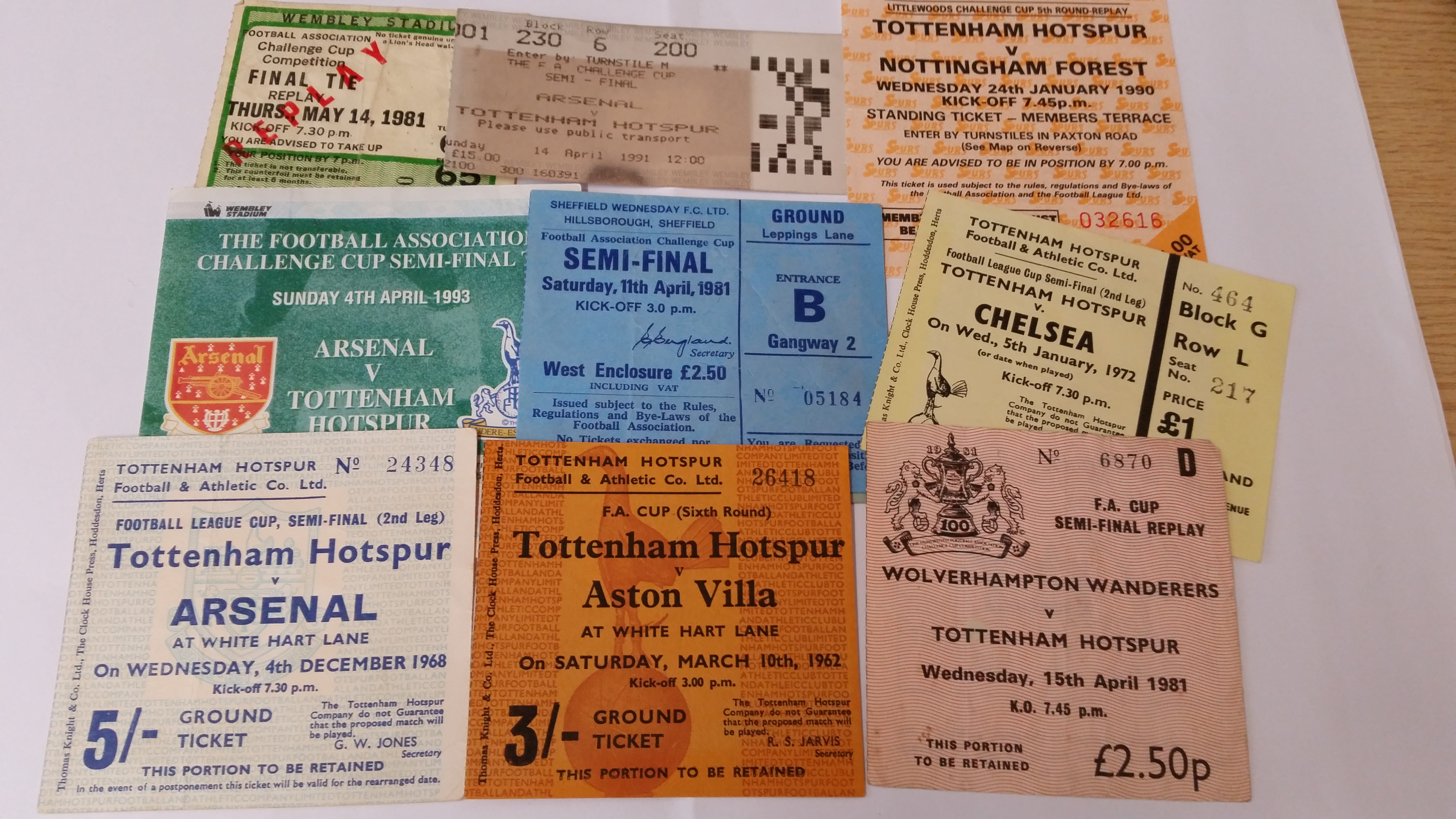 FOOTBALL, Tottenham Hotspur cup tickets, 1962 onwards, 1981 FAC Replay, semi-final replay etc., G to