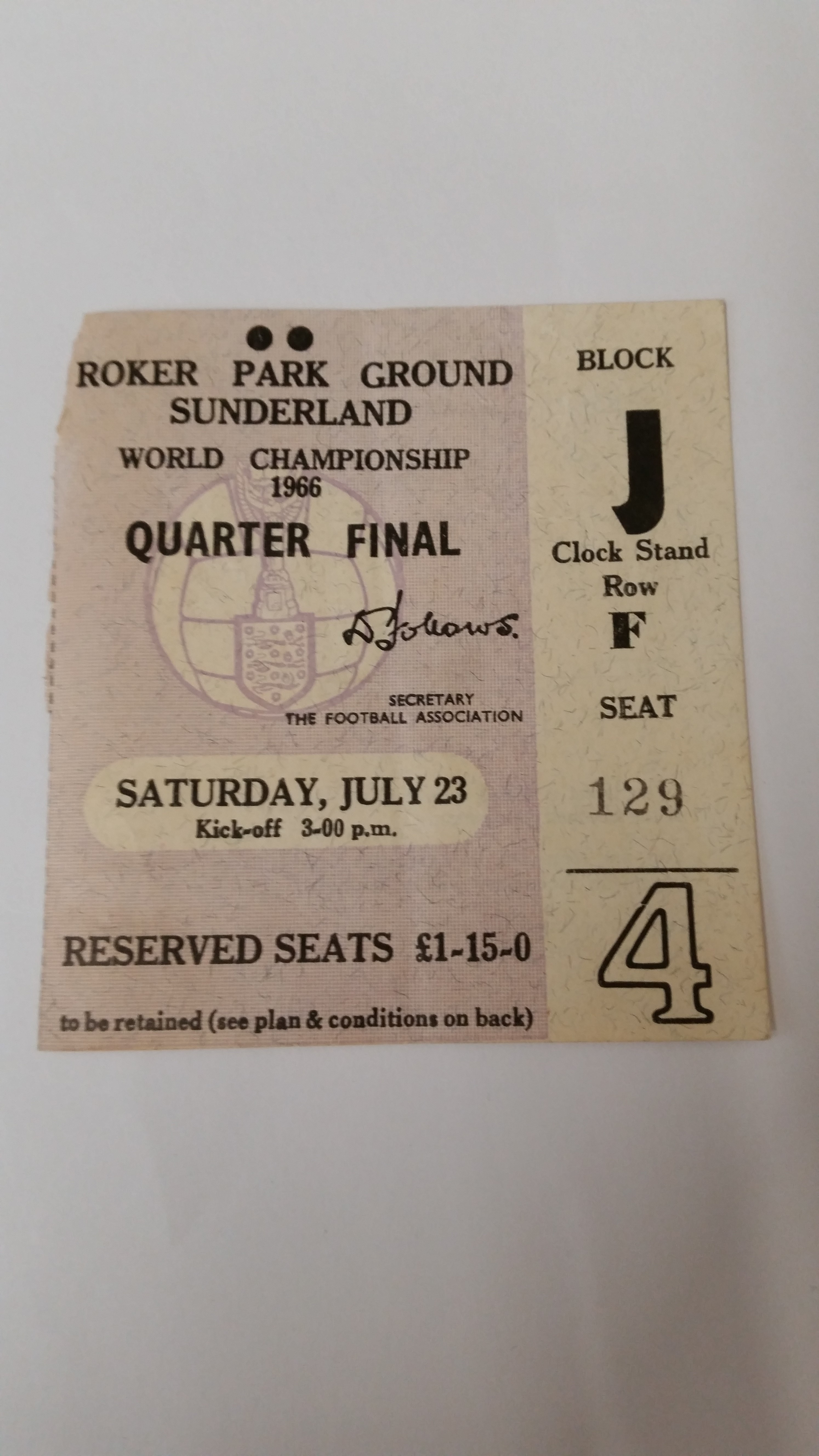 FOOTBALL, ticket, 1966 World Cup, Soviet Union v Hungary (quarter final), played at Roker Park (