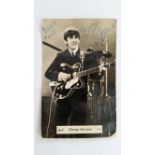 POP MUSIC, The Beatles, signed postcard by George Harrison, full-length performing, pub. by Brel (