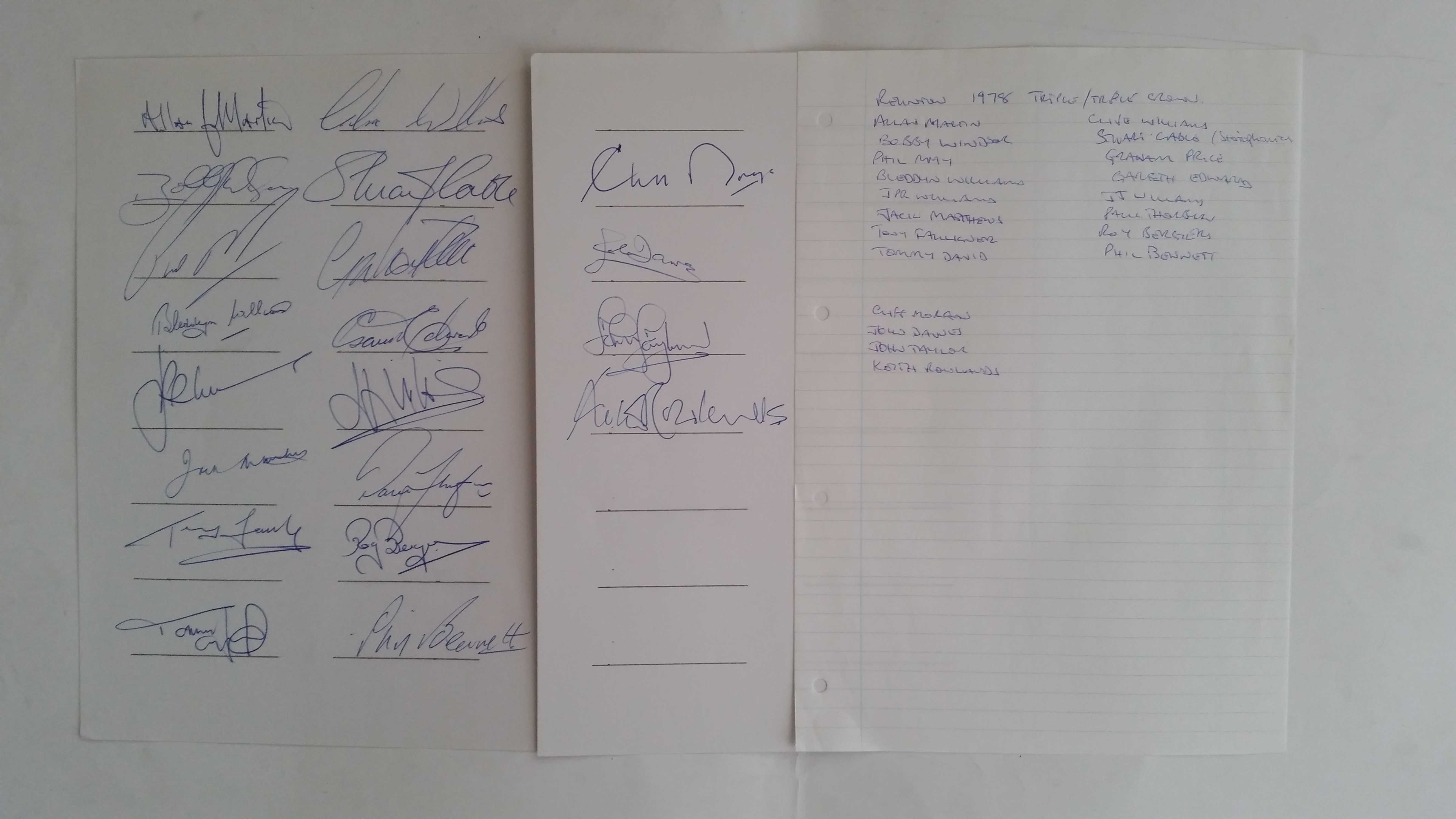 RUGBY UNION, signed white cards, multiple signed by Wales teams 1988 Triple Crown & 18/989 World Cup